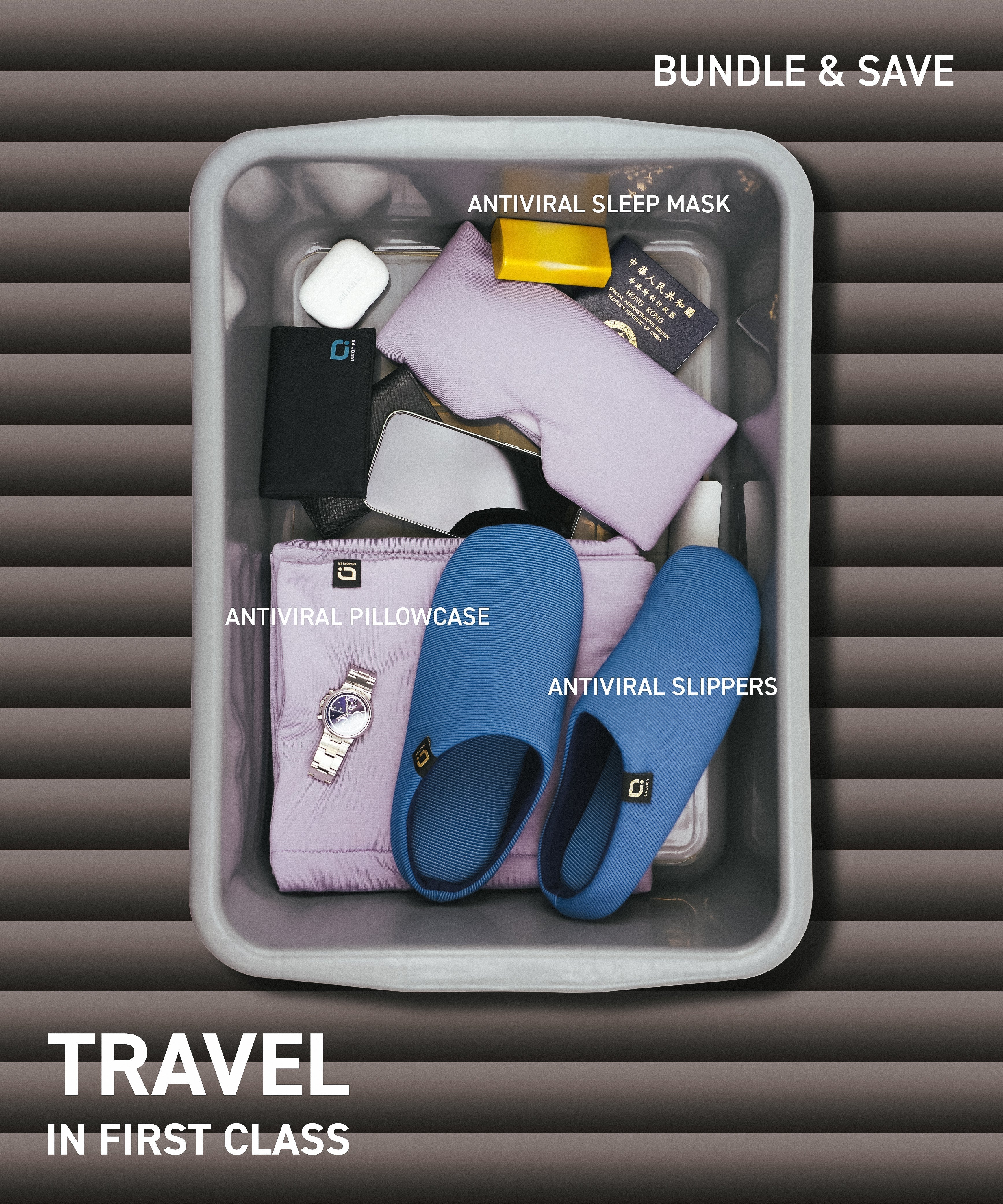 Antiviral Travel Set - Relax & Protect with INNOTIER's Sleep Mask, Slippers and Pillowcase