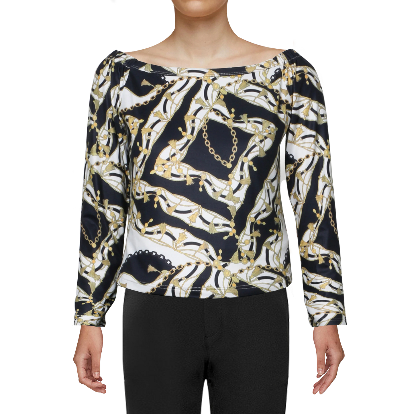 W's Vertex Chiffon Little Princess Top – White & Gold Chain