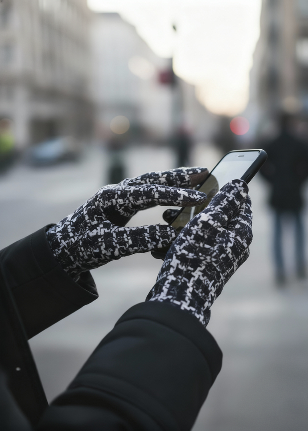 銀織滅毒 可觸屏手套 – Classic Black Tweed