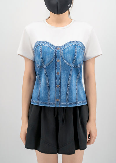 Antiviral Chiffon Denim Corset Effortless Tee