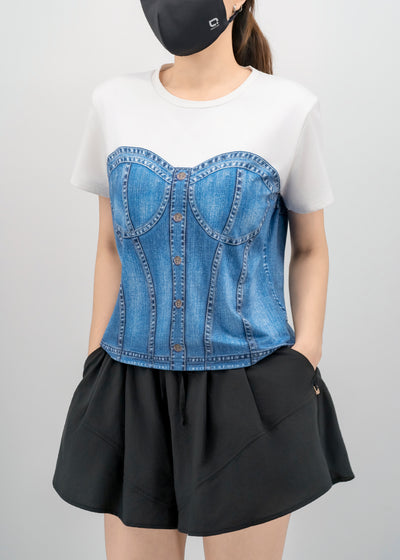 Antiviral Chiffon Denim Corset Effortless Tee