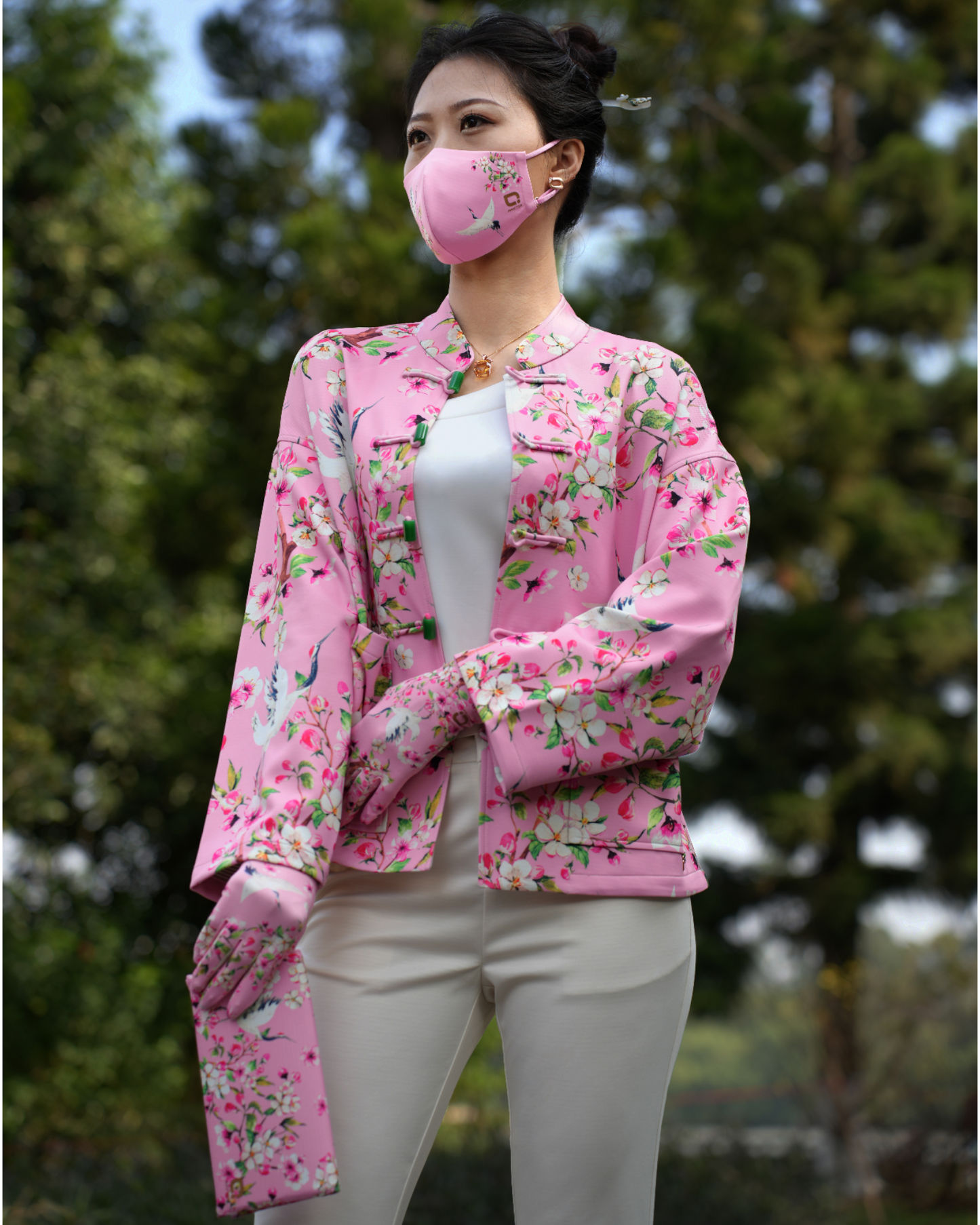 W's Vertex Boxy Chinese Blazer – Crane Blush Flower