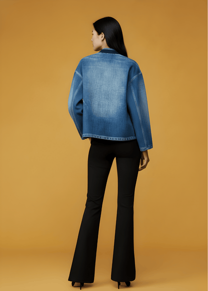 銀織滅毒 寬鬆中式外套 - 牛仔布紋