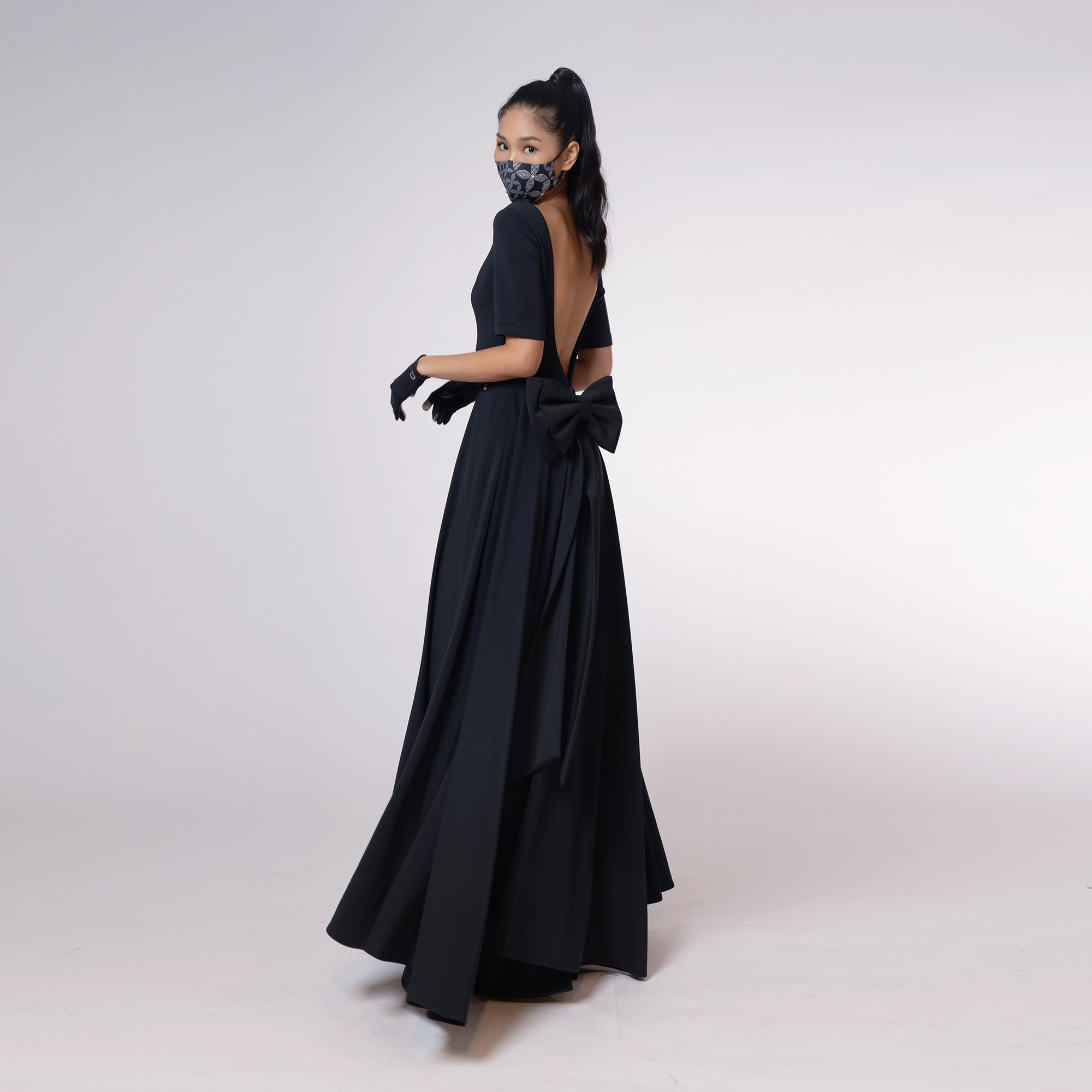 Vertex Soft Evening Long Dress Open Back Bow – Solids