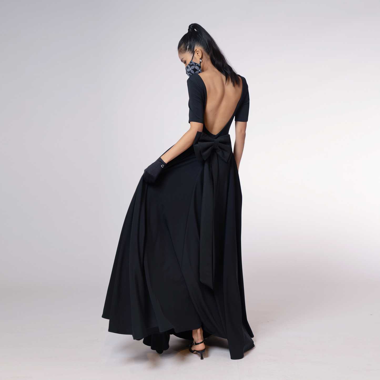 Vertex Soft Evening Long Dress Open Back Bow – Solids