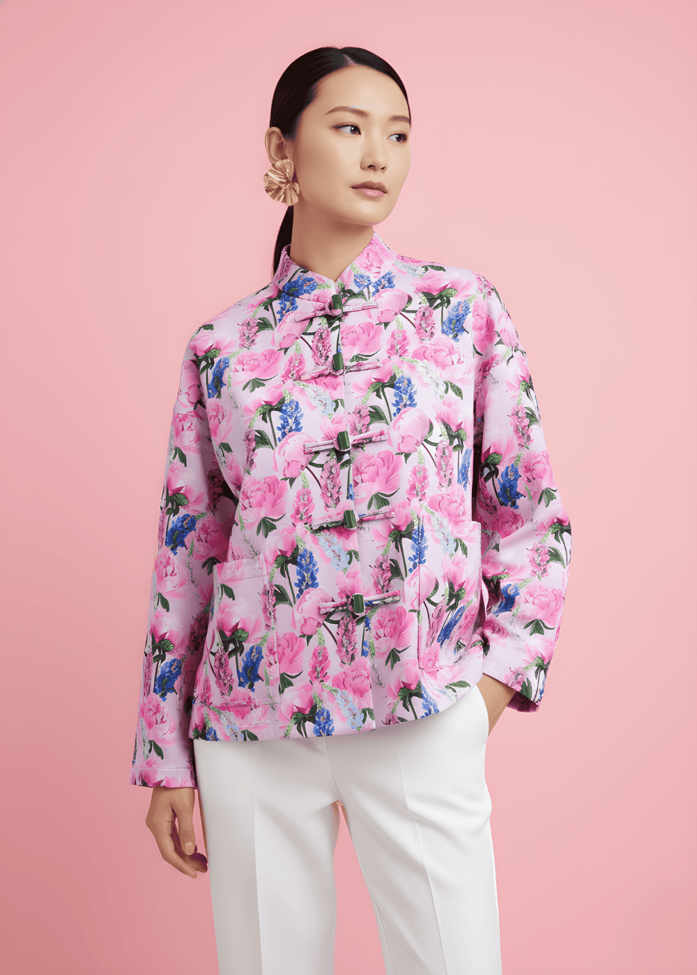 銀織滅毒 寬鬆中式外套 - 玉石紐扣