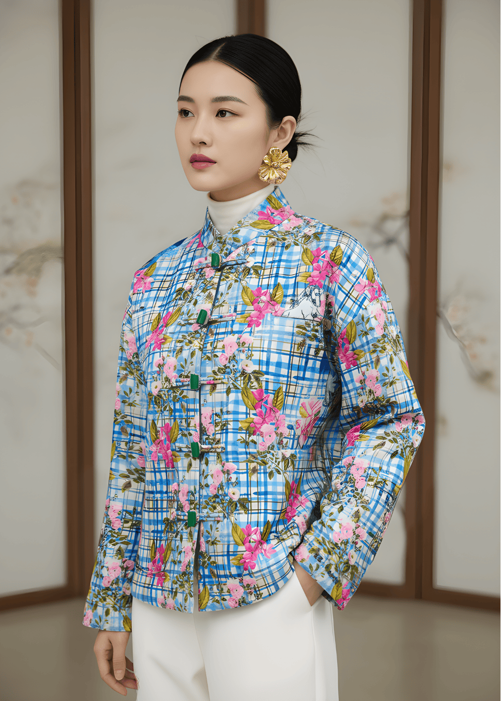 Antiviral Boxy Chinese Blazer -  with Jade buttons