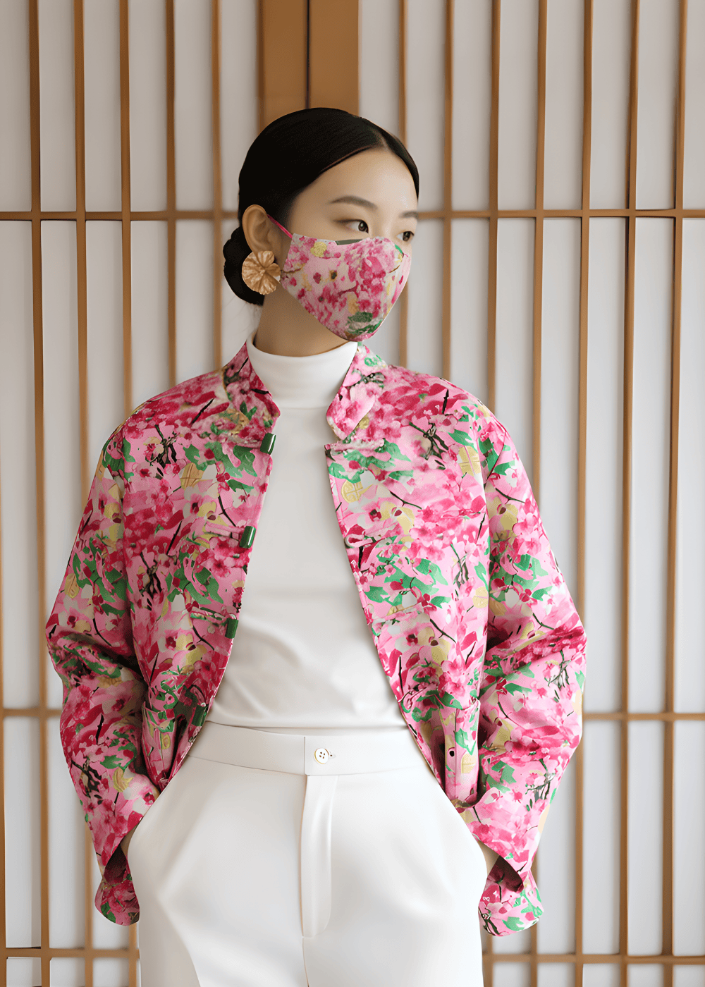 銀織滅毒 寬鬆中式外套 - 玉石紐扣