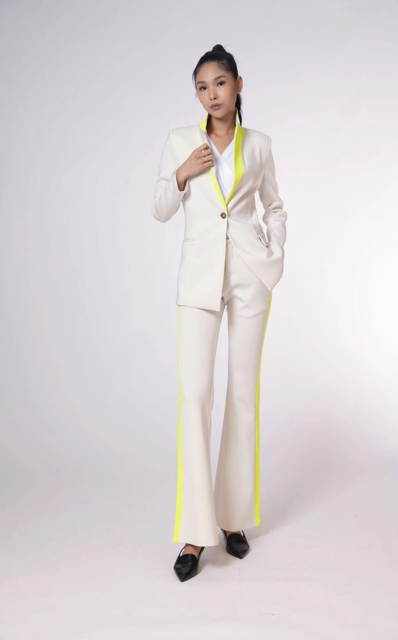 W's Vertex Two Tone Classic Blazer – Milk & Vivid Lemon