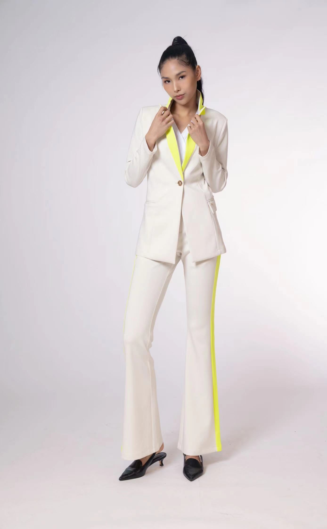 W's Vertex Two Tone Classic Blazer – Milk & Vivid Lemon