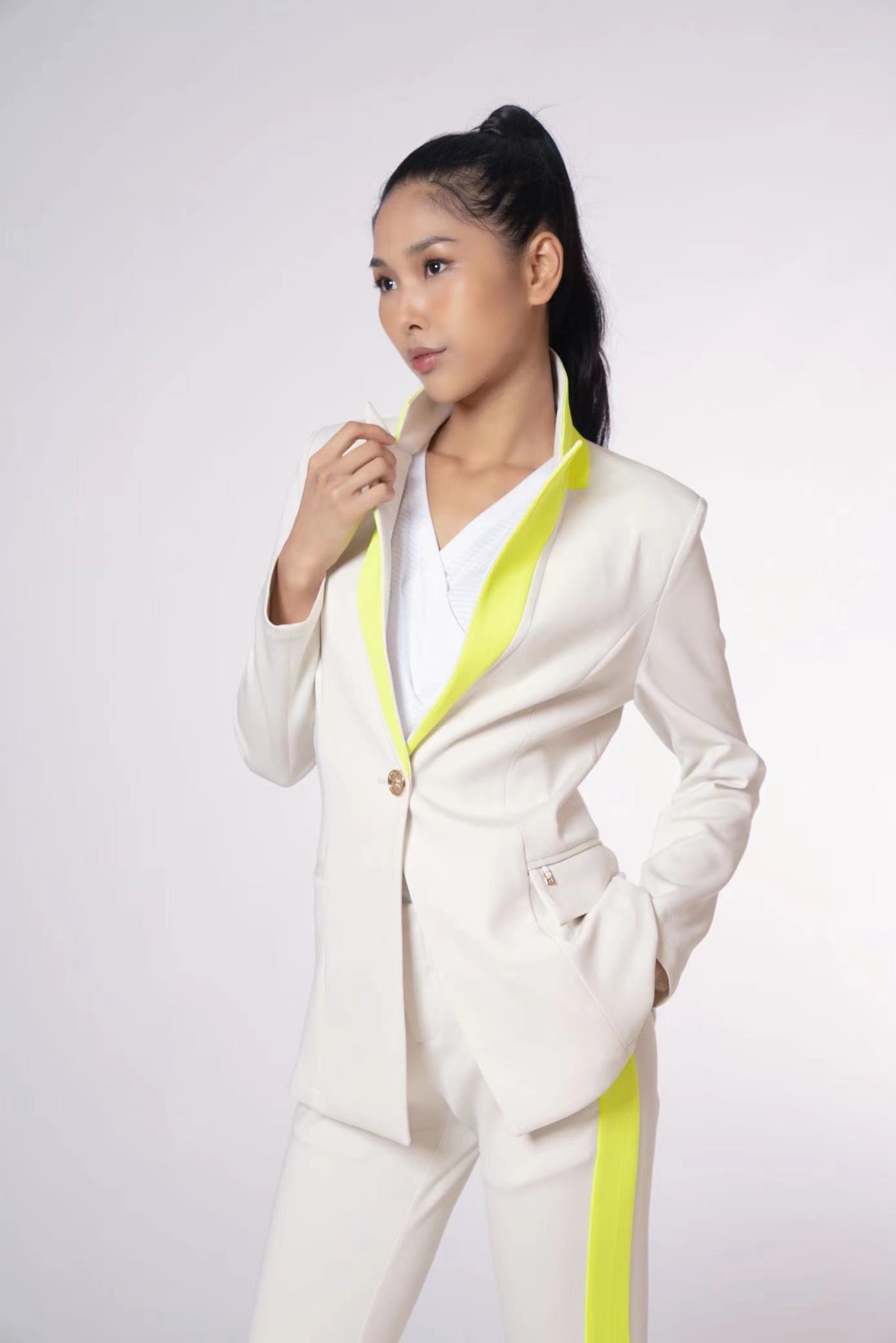 W's Vertex Two Tone Classic Blazer – Milk & Vivid Lemon