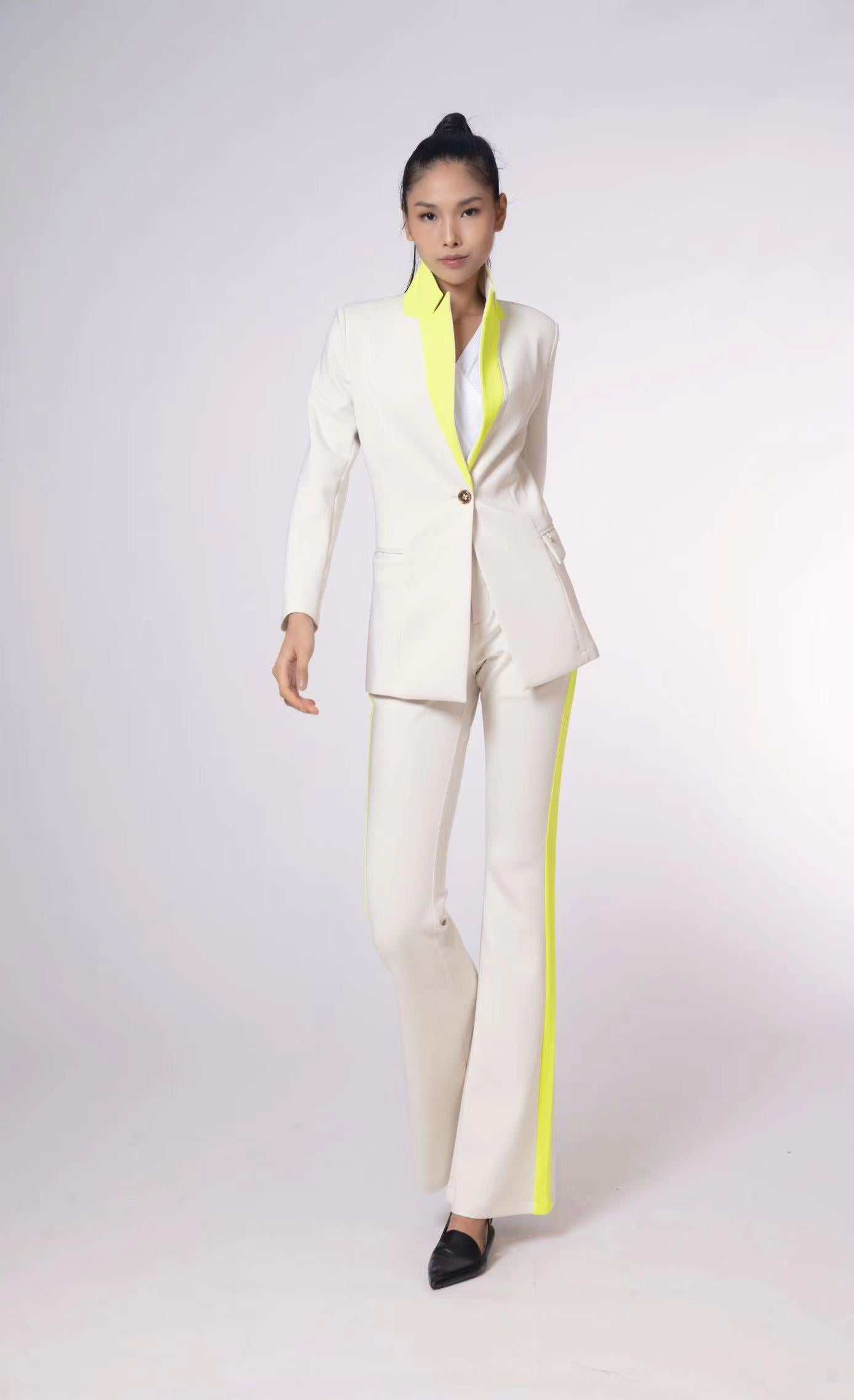 W's Vertex Two Tone Classic Blazer – Milk & Vivid Lemon