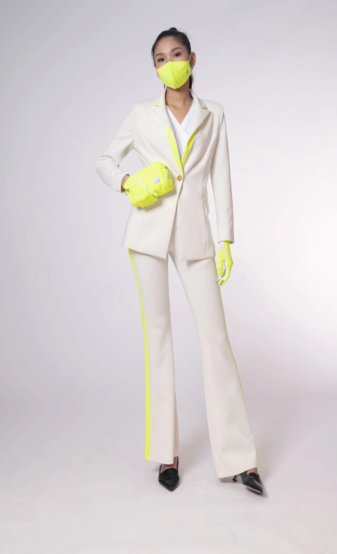 W's Vertex Two Tone Classic Blazer – Milk & Vivid Lemon